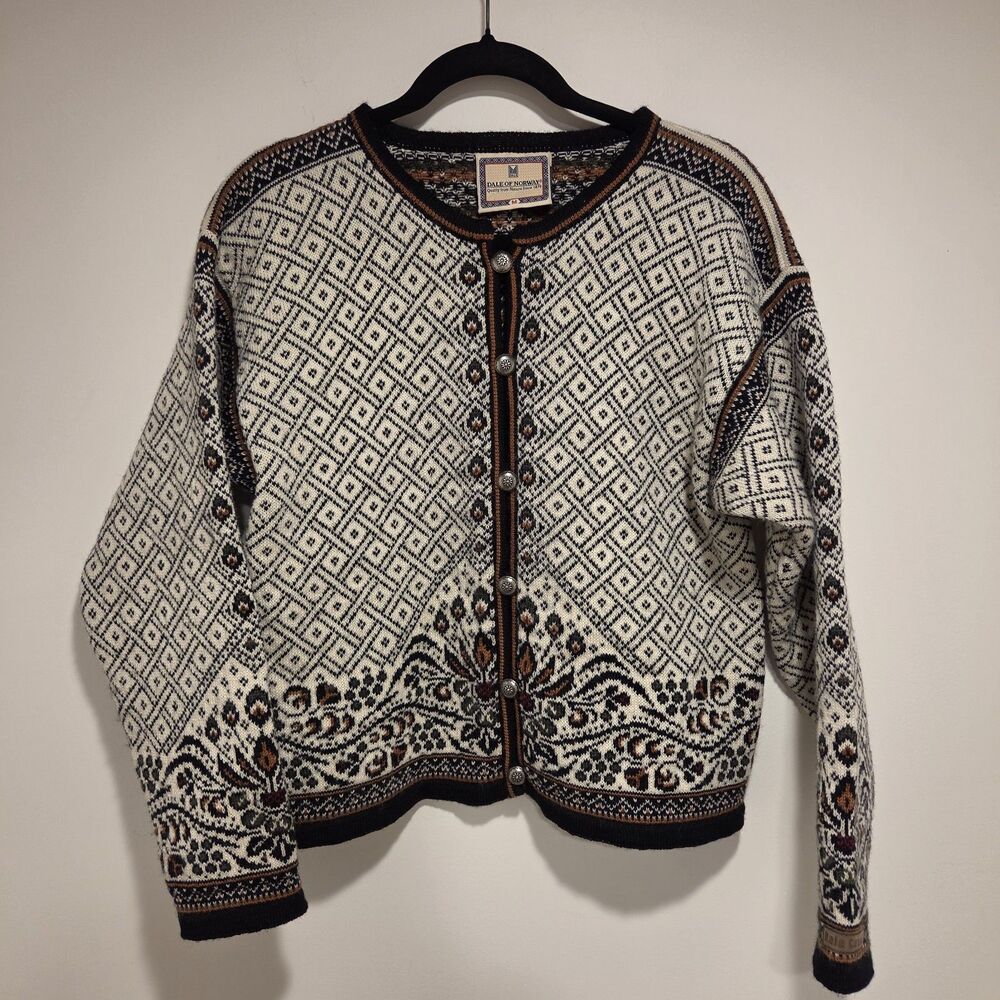 DALE OF NORWAY Fair Isle Knit Wool Cardigan Sweater Medium Nordic Vintage Multi